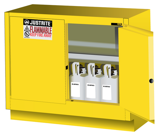 31 Gallon, 1 Shelf, 2 Doors, Self Close, Flammable Cabinet, Sure-Grip EX Under Fume Hood, Yellow - 884820