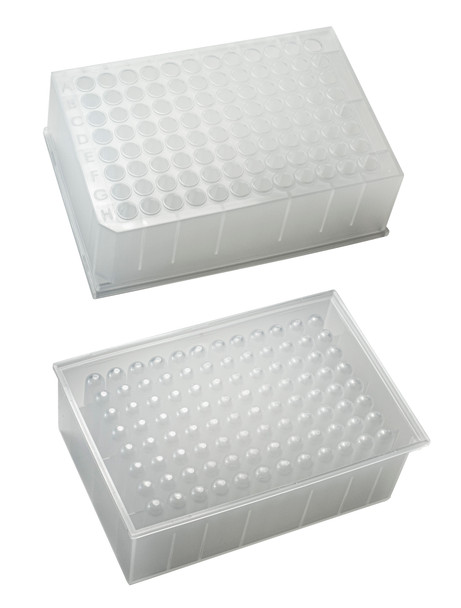 96 Deep Round Well, 1ml/well, Polypropylene Plate, Raised Rim, DNase/RNase Free, inner bag of 5