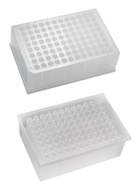 96 Deep Round Well, 1ml/well, Polypropylene Plate, Rimless, DNase/RNase Free, inner bag of 5