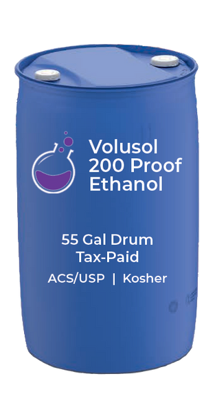 Volusol 200 Proof Ethanol, 55 gallon Poly Drum, Tax-Paid, ACS/USP, Kosher