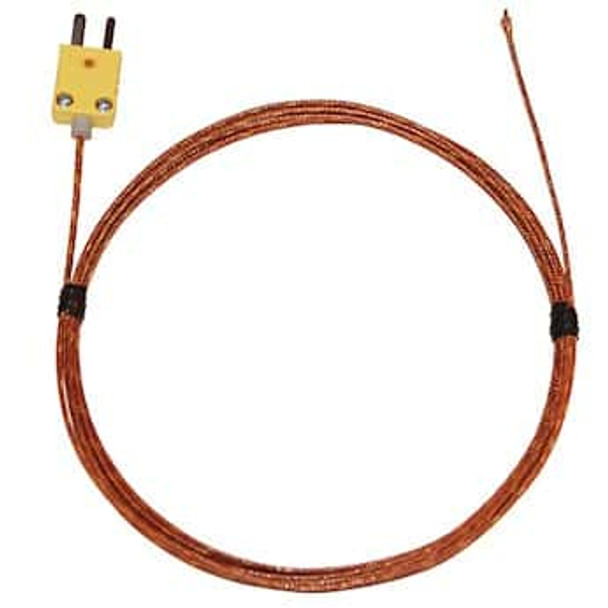 Digi-Sense Type-K, Fiberglass-Insulated Probe, Mini-Connector, Exposed, 10ft 24 -Gauge