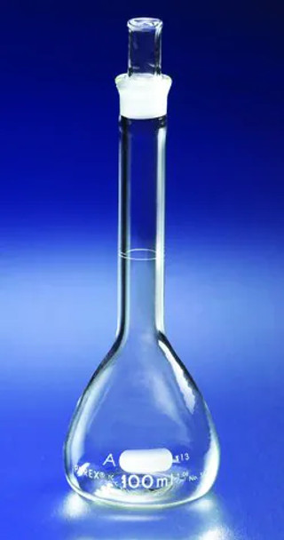 Pyrex volumetric flask, class A with Pyrex ST stopper capacity 1 mL, 12/EA