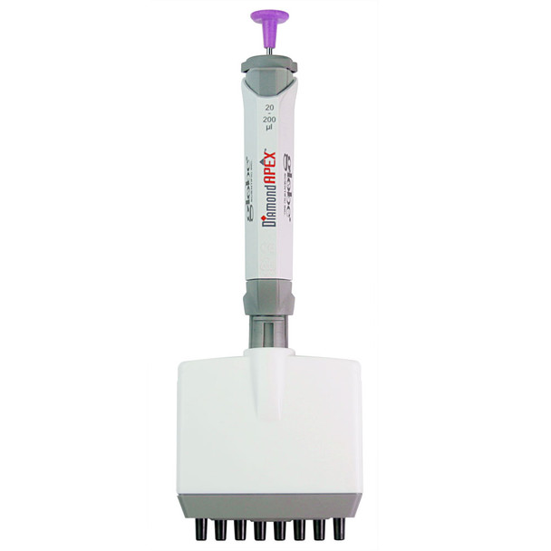 0.5 - 10uL Pipette, DiamondAPEX, Fully Autoclavable, 8-Channel, Adjustable Volume, Red (Tip Group A)