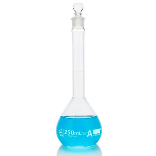 Flask, Volumetric, Wide Mouth, Globe Glass, 50mL, Class A, To Contain (TC), ASTM E288, 6/Box