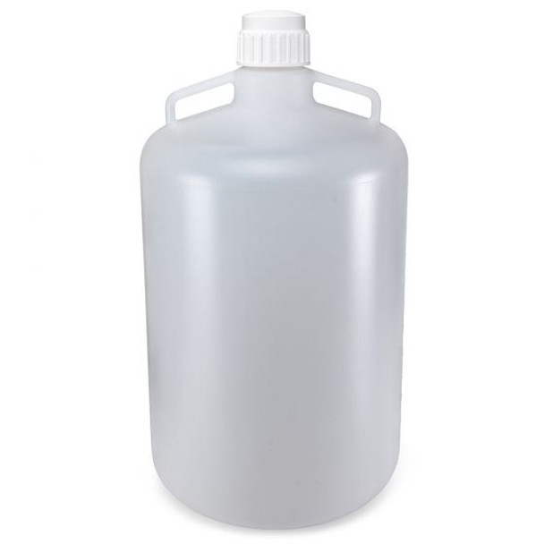 Carboy, Round with Handles, LDPE, White PP Screwcap, 15 Liter, Molded Graduations