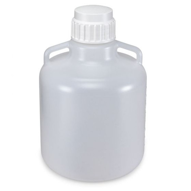 Carboy, Round with Handles, HDPE, White PP Screwcap, 50 Liter, Molded Graduations