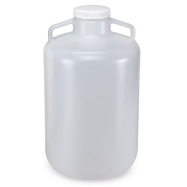Carboy, Round with Handles, Wide Mouth, LDPE, White PP Screwcap, 15 Liter, Molded Graduations