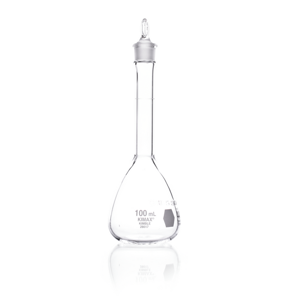 KIMBLE KIMAX Serialized and Certified Volumetric Flask, Class A, with Pennyhead Glass Pennyhead, 100 mL, CS/12