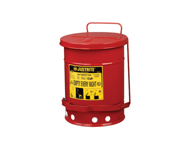 6 Gallon, Steel Oily Waste Can, Hands-Free, Self-Closing Cover, Red - 09100