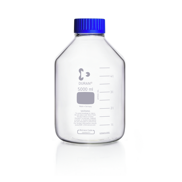 DURAN GLS 80 Laboratory Bottle, wide mouth, clear, with screw cap and pouring ring, PP, blue, 5000 mL, 1EA