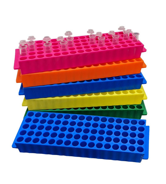 Tube Rack, fraction collector type, 80 x 1.5mL/2mL, assorted colors (B, G, R, Y, O), pack of 5