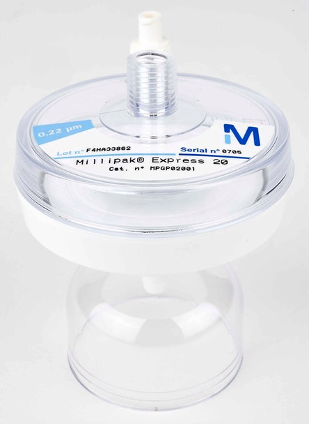 Millipak Express Filter, 0.22 um membrane filter for particulate-free and bacteria-free water at the point of dispense, For use with Direct-Q, Synergy and Milli-Q Academic / Biocel / Element / Synthesis / Gradient systems