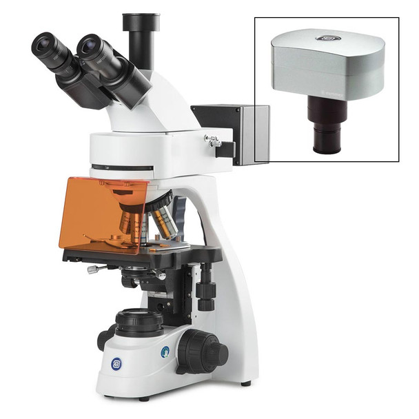 bScope trinocular microscope for LED fluorescence, HWF 10x/22mm eyepieces and quintuple nosepiece with Plan Fluarex PLFI 4/10/S40/S100x oil infinity corrected objectives, 131 x 152/197mm stage with integrated mechanical 75 x 36 mm rackless X-Y stage.