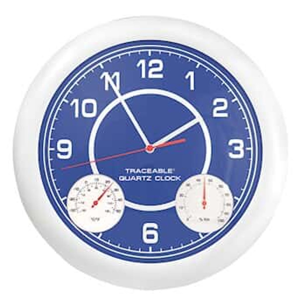 Traceable Time, Temperature, and Humidity Analog Wall Clock with Calibration