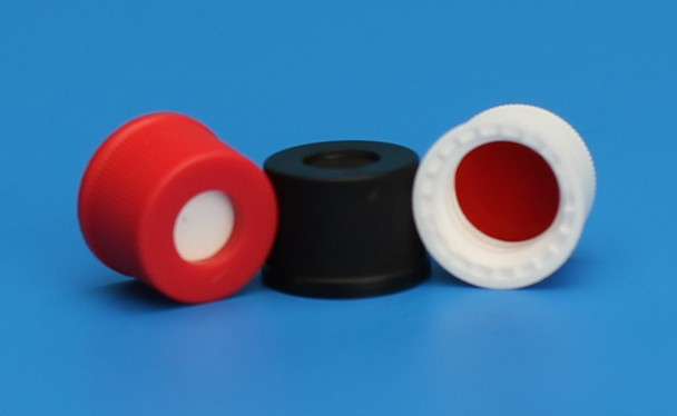 8-425mm Black Open Hole Polypropylene Closure, Red PTFE/Silicone Septa, 0.050"