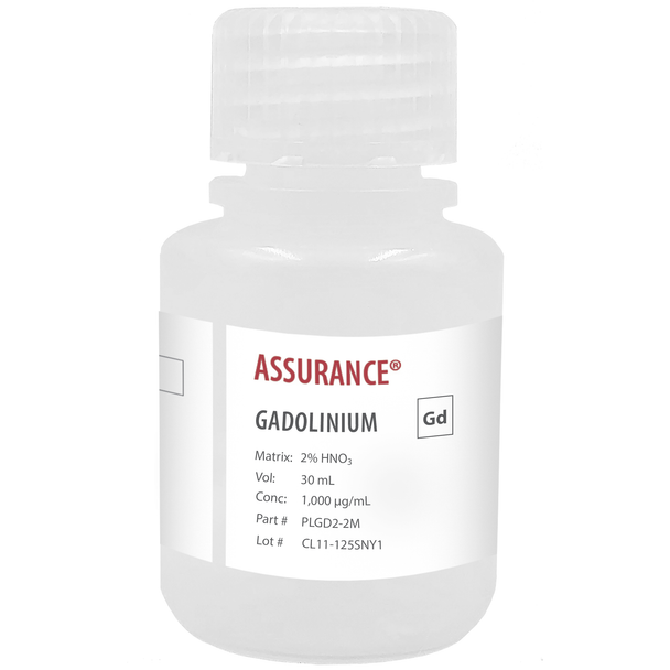 Assurance Grade Gadolinium, 1,000 ug/mL (1,000 ppm) for AA and ICP in HNO3, 30 mL