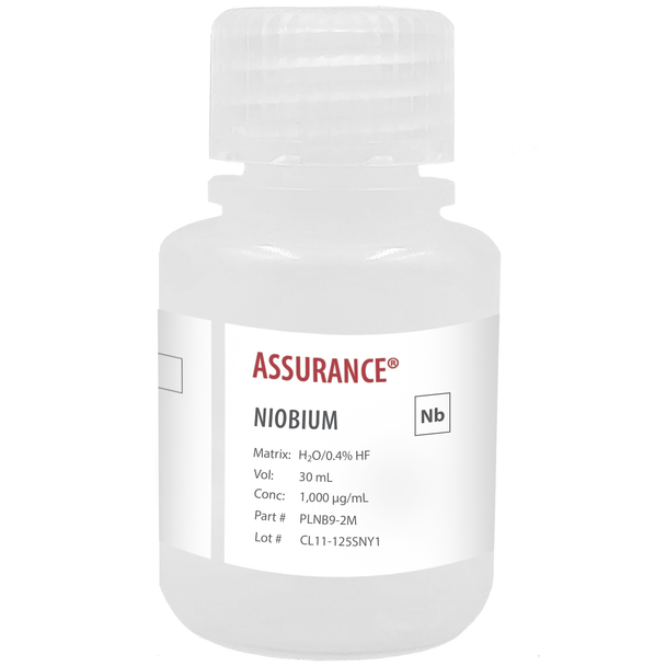 Assurance Grade Niobium, 1,000 ug/mL (1,000 ppm) for AA and ICP in H2O/0. HF, 30 mL