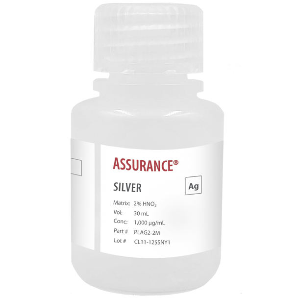 Assurance Grade Silver, 1,000 ug/mL (1,000 ppm) for AA and ICP in HNO3, 30 mL