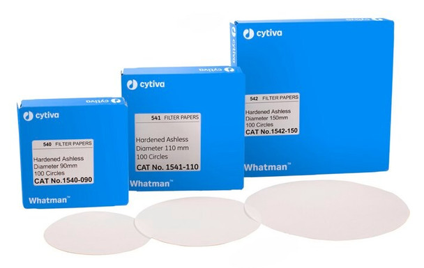 Whatman quantitative filter paper, hardened ashless, Grade 542, circles, diam. 55 mm, pack of 100