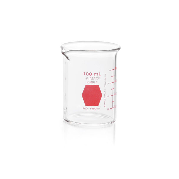 BEAKER, GRIFFIN, LOW, RED SCALE, 100ML, CS/12