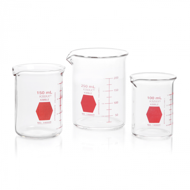 BEAKER, GRIFFIN, LOW, RED SCALE, 400ML, CS/12