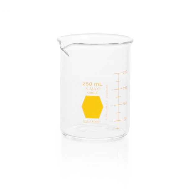 BEAKER, GRIFFIN, LOW, YEL SCALE, 250ML, CS/12