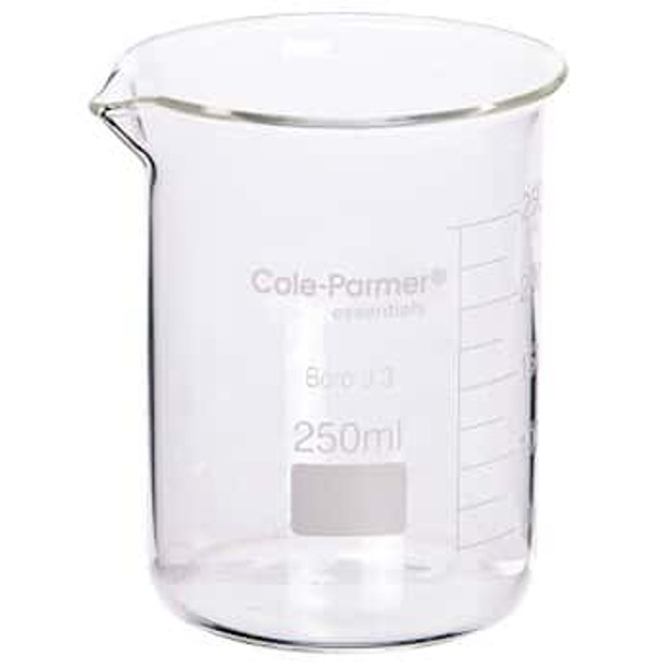 Cole-Parmer Essentials Low-Form Beaker, Glass, 200 mL; 12/PK