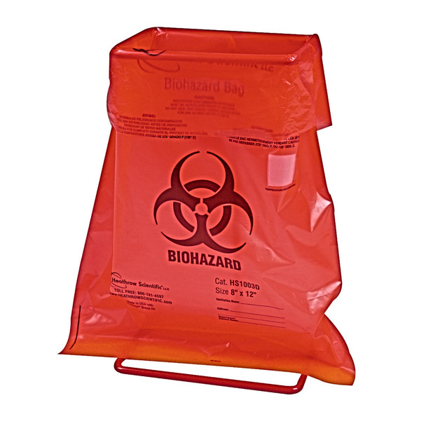 Biohazard Bags, PP 8x12in (203x305 mm), Red, CS/500