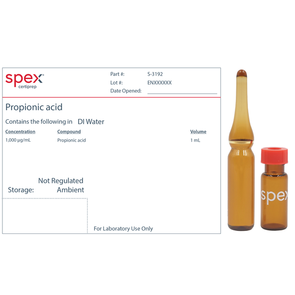 Propionic acid Single-Component Organic Standard, 1,000 ug/mL (1,000 ppm)
