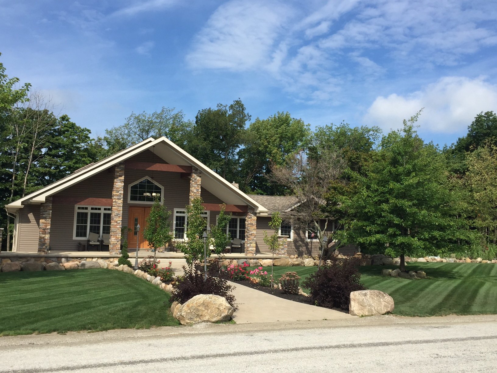 Wood Crafted Faux Wood Beams in Roasted Chestnut & Rustic Faux Brick Panels in Mountain Gray