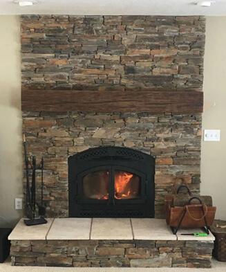 custom faux wood beam fireplace mantel