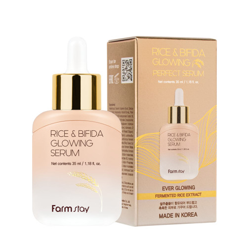 FARMSTAY RICE & BIFIDA Glowing Serum – serum za blistav i hidratiziran ten, 35 ml