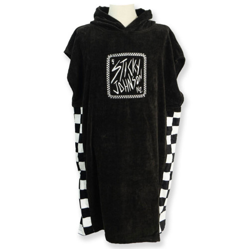 Sticky Johnson Hooded Towel Poncho - Black/Colour Checker