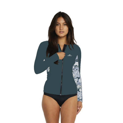 O'Neill Laney FZ LS Rash Vest - Blue Floral - O'Neill Laney FZ LS Rash Vest - Blue Floral