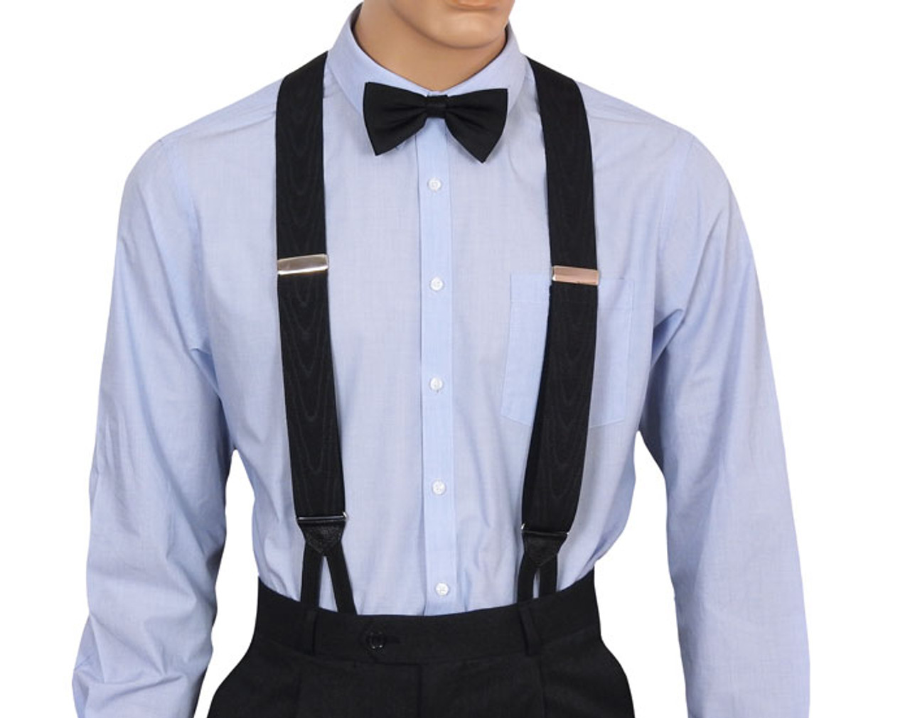 Black Moire Silk Suspenders - Button Only