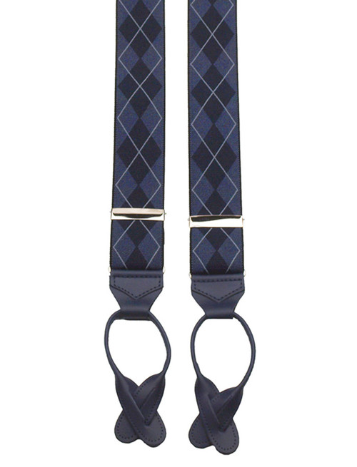 Blue Plaid Button Braces