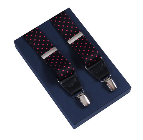 Womens Pink and Black Dotted Braces