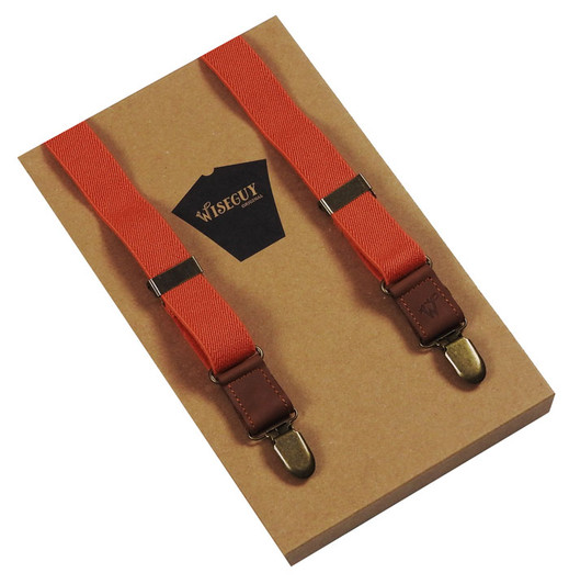 Navy Blue  Orange Striped Trouser Braces with Black Leather Dual 2 in 1  Button and Clip Attachment from Ties Planet UK