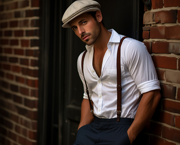 man in braces and flat cap