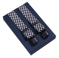 Black and White Checked Suspenders For Men