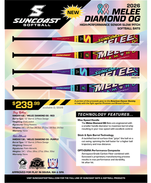 Suncoast Melee Diamond OG 2-pc Sr. Softball Bat – 12″ End-Loaded Barrel