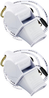 Fox 40 Sonik Blast CMG 3-Chamber Pealess Whistle + Lanyard, White (2-Pack)