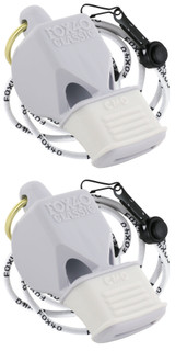 Fox 40 Classic Official CMG 3-Chamber Pealess Whistle + Lanyard, White (2-Pack)