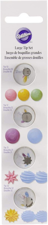Wilton Round 10 and 12 and Star 21 and 32 Tip Set - 4 Stainless Steel Icing Tips