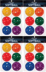 Champion Sports Set of 6 Plastic Softballs, 12" - Assorted Colors (4-Pack)