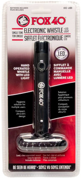 Fox 40 Mini Electronic Whistle + LED Light w/ Fox 40 Custom Lanyard, Black