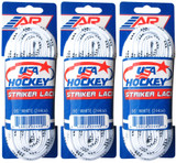 A&R Sports USA Hockey Striker Laces, Non-Waxed 96" - White (3-Pack)