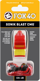 Fox 40 Sonik Blast CMG 3-Chamber Pealess Whistle + Lanyard, Red/Yellow