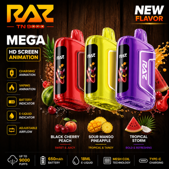 RAZ TN9000 disposable vape device with packaging, 9,000 puffs
