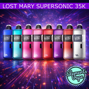 Lost Mary Ultrasonic disposable vape with packaging, 35,000 puffs, 100mL e-liquid, 5 percent nicotine